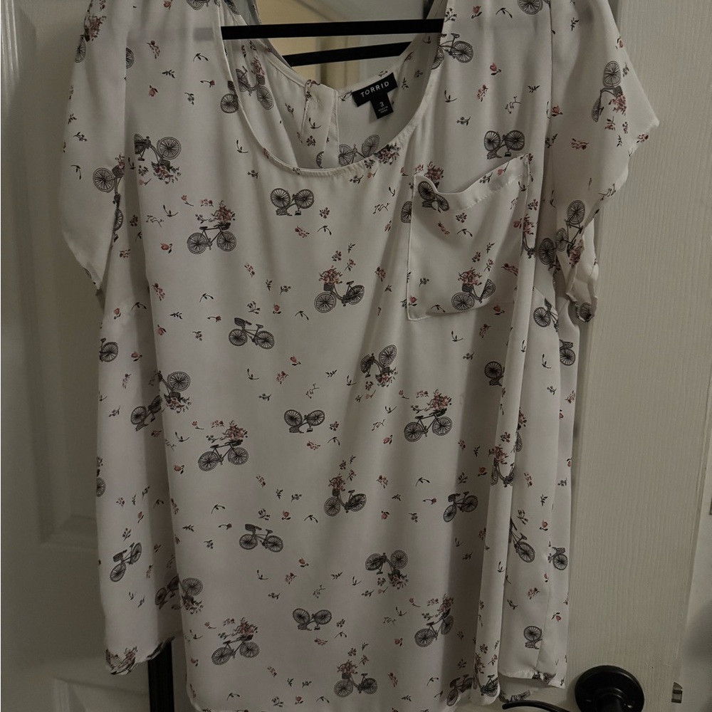 Torrid White Bicycle Print Blouse